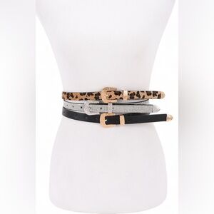 3 PC Vegan Suede Skinny Animal Print Statement Belt Set